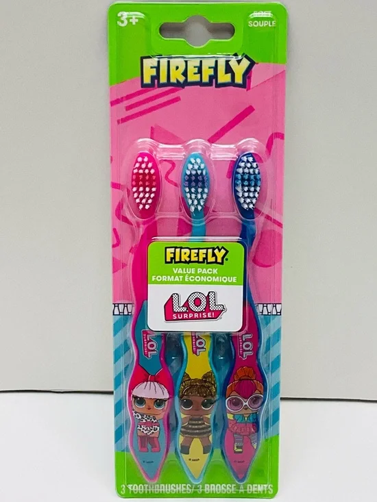🌼4/$10🌼 Firefly LOL Surprise Kids Toothbrush 3-Pack / 3yrs+ Pink, Teal, Blue