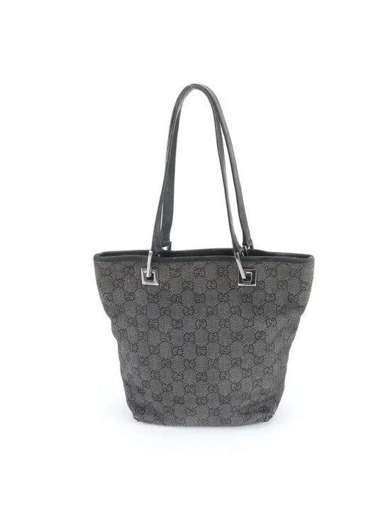 Gucci GG Canvas Leather Tote Shoulder Hand Black