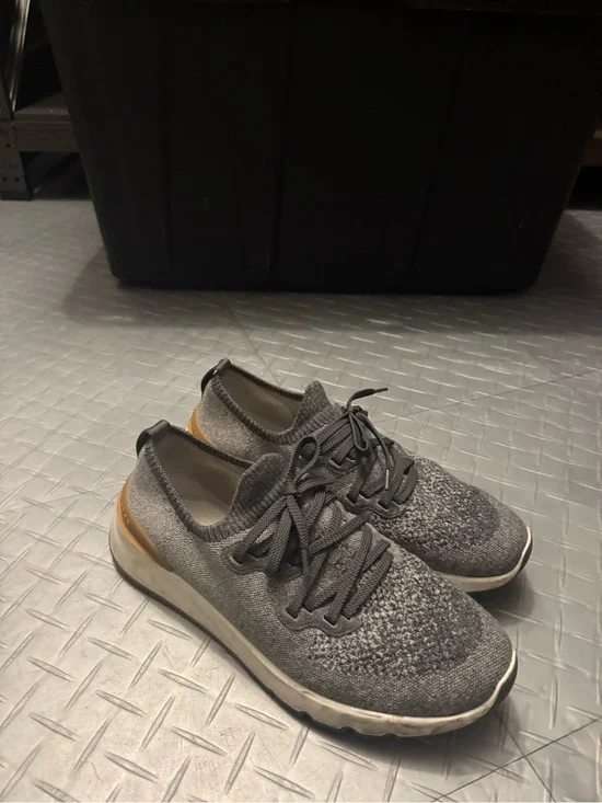 Brunello Cucinelli Gray Knit Lace-Up Sneakers with Tan Accent