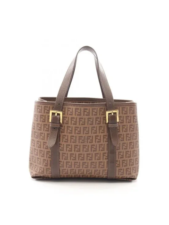 Fendi Tote Zucchino Brown Canvas Leather Handbag
