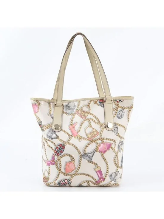 Gucci Chain Pattern Leather Nylon Tote Shoulder Hand