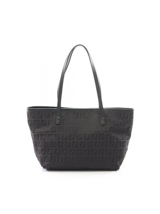 Fendi Tote Zucchino Dark Brown Canvas Leather Mini