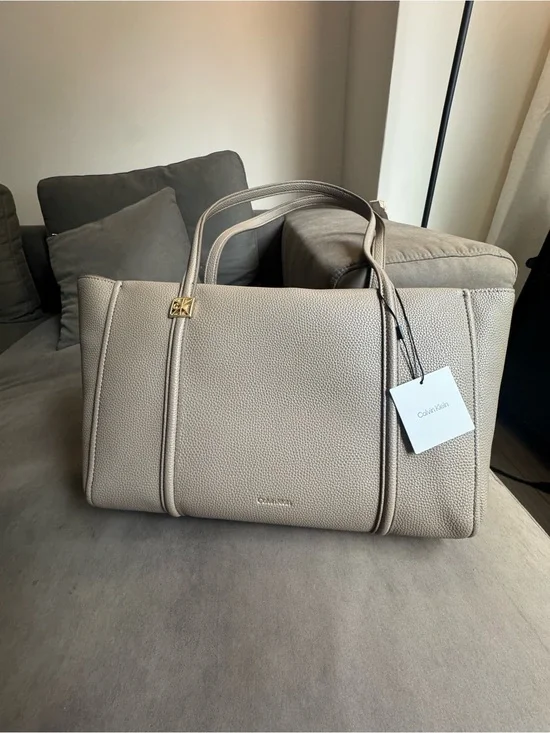 Calvin Klein Pebbled Tote Bag in Taupe