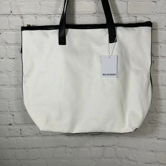 Walter‎ Baker Carly Bag Natural Canvas Black Trim Tassel Zip Tote BP231WTBWKNDR