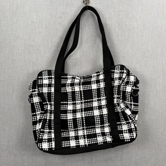Thirty-one Black and White Houndstooth Plaid Canvas Tote Bag Travel Shoulder Bag