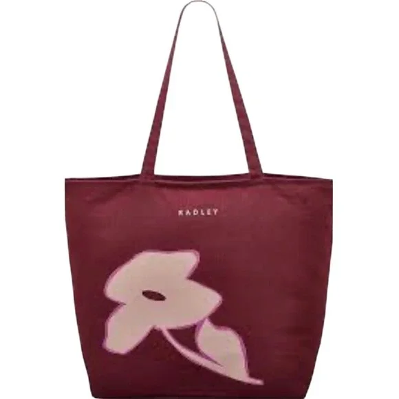 RADLEY LONDON Burgundy and Pink Small Tote Bag Floral‎ Design