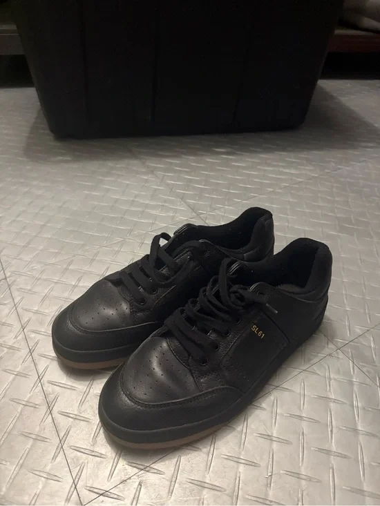 Yves Saint Laurent Black Leather Low-Top Sneakers with Tan Trim