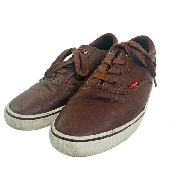Levis Mens 10.5 Brown Synthetic Leather Low Top Sneakers 51822002B Casual Shoes