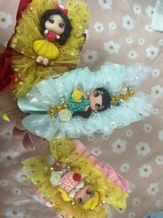 Handmade Princess Hair Bows - Yellow, Mint, Pink