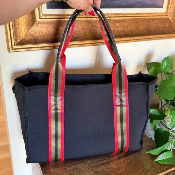 Haute Shore Neoprene Tote Black Red Olive Structured‎ Shoulder Bag Wristlet New