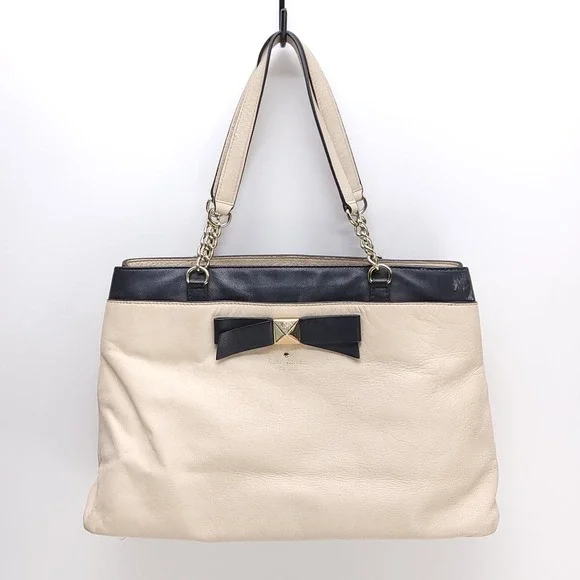 Kate Spade New York‎ Hancock Park Cream Black Leather Bow Tote Shoulder Bag