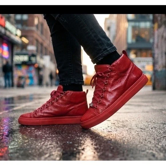 Balenciaga Arena High Top Red Leather Sneakers Mens Sz 12 Luxury Streetwear