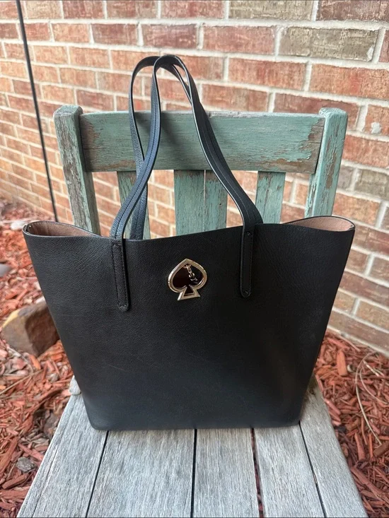 Kate Spade ♠️ Black Pebble grain Suzy Large North South Tote bag w/gold emblem