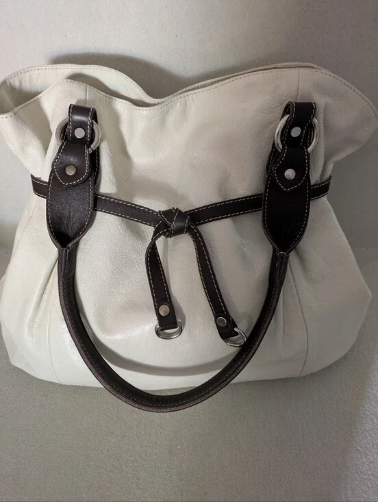 Cavalcanti Cream And Brown Slouchy Tote Hobo 2005-2009 Italian Leather