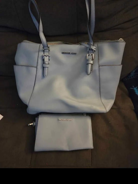 Michael Kors Powder Blue Leather Tote with Matching Pouch