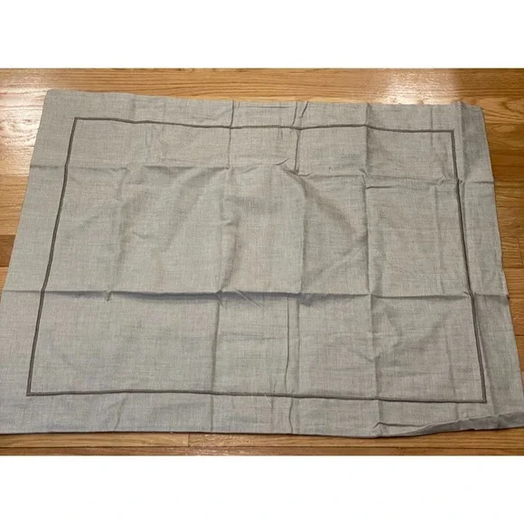 Crate & Barrel King Pillow Sham Check Hatch Cotton Taupe Border 30 x 24 New
