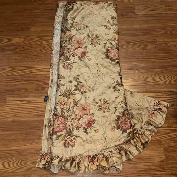 Ralph Lauren Flat KING Sheet Guinevere Aragon Medieval Ruffled Floral Blue Label