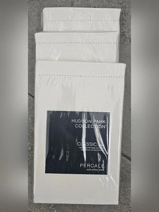 Set of 3 Hudson Park Collection Euro Pillow Shams Percale, 100% Egyptian Cotton