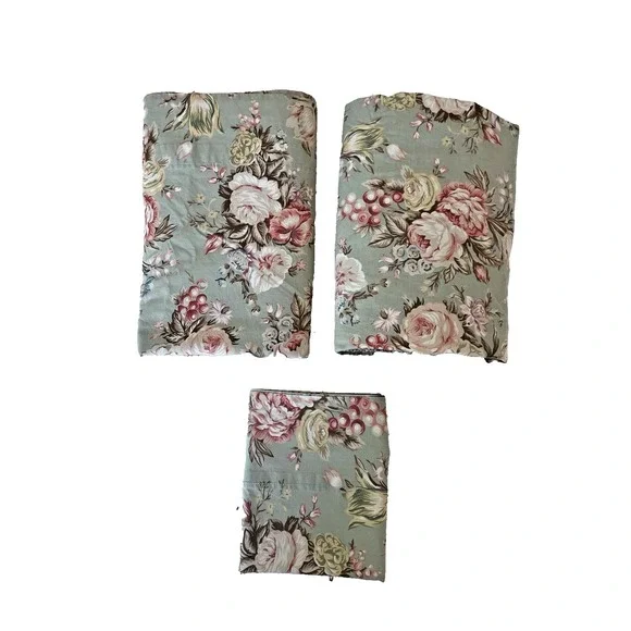 Vtg 3 Pc Set Ralph Lauren Charlotte TWIN  Sheet Set Flat & Fitted, Pillowcase