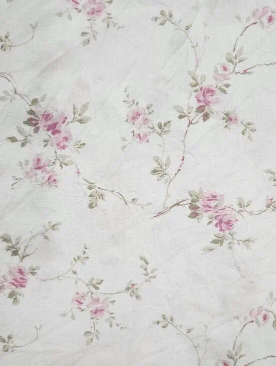 Rachel Ashwell Pink Roses Vining Micro Floral FULL Flat Sheet Shabby Cotton