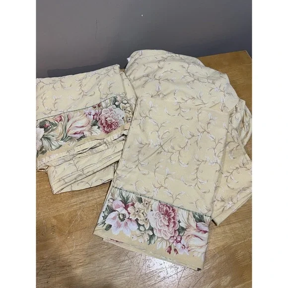 Croscill Rose‎ Floral Yellow Full Sheet Set Flat Fitted Pillowcases Cottagecore