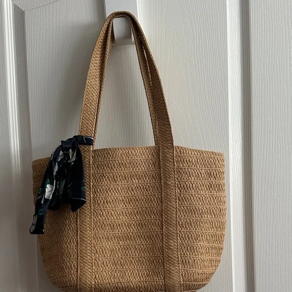Woven Straw Tote Bag in Tan