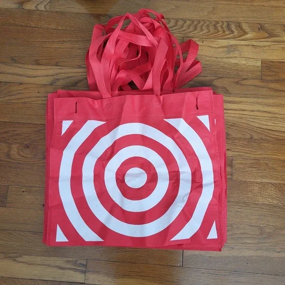 10 Reusable Target Shopping Tote Grocery  Bags Red White‎ Dual Handles