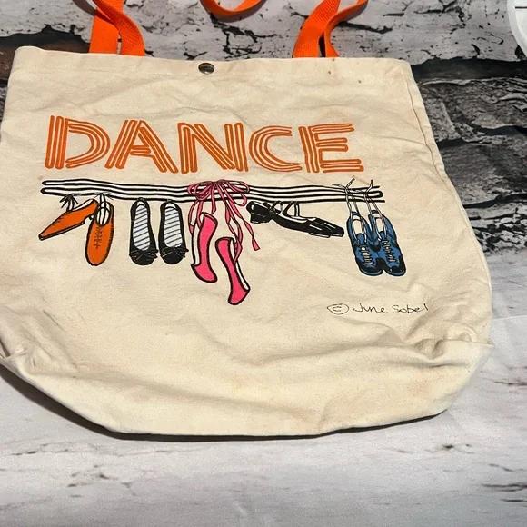 Vintage Dance Canvas Tote Bag‎ with Orange Handles By June Sobel