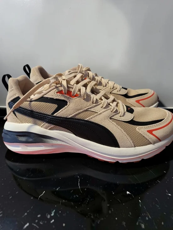 Puma Men's Beige and Black Running Sneakers with Coral Accents