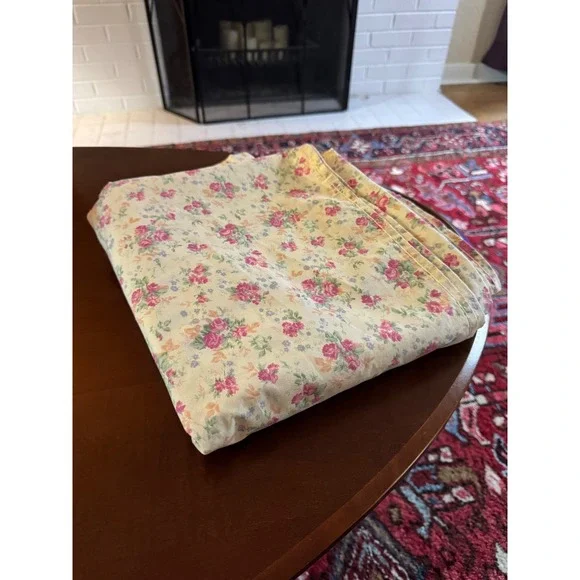 Vintage Ralph Lauren Shelter Island Full Flat Sheet Cotton Floral Pink Roses USA