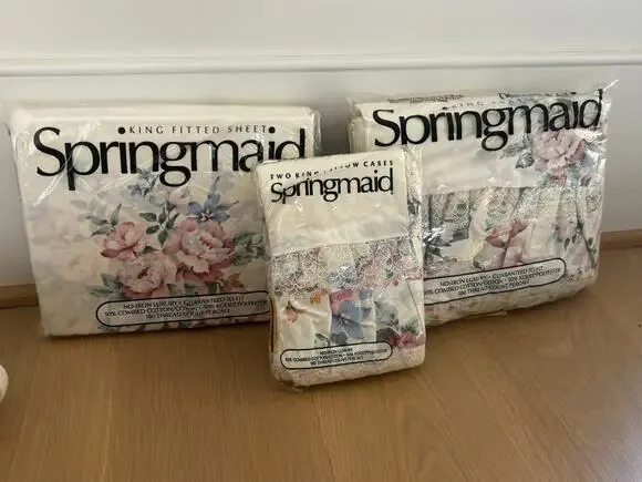 Vintage Springmaid Bridal Bouquet King Sheet Set NOS Floral Lace USA