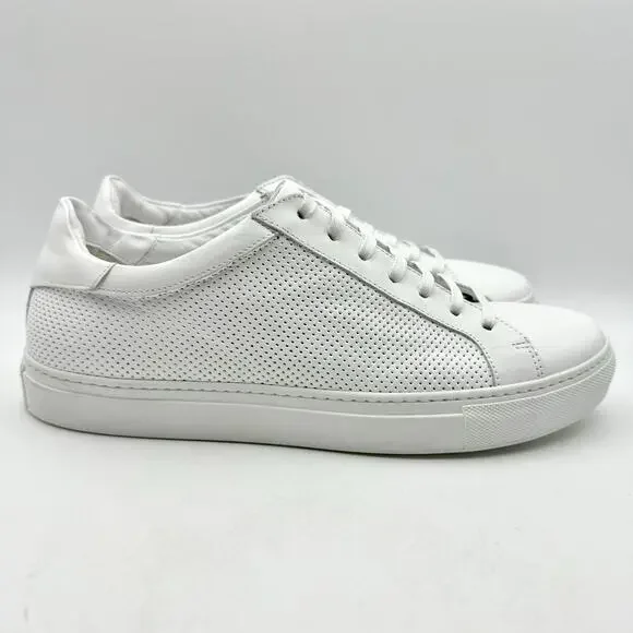 Johnston & Murphy Mens Jake Perf U Lace to Toe Sneaker US 8.5 White Leather EUC