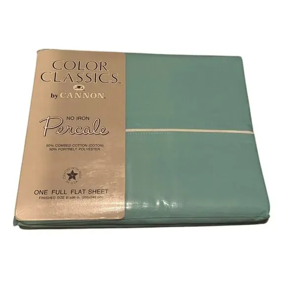 VTG Percale Full Flat Bed Sheet (1) Turquoise Cannon Color Classics‎ NEW SEALED
