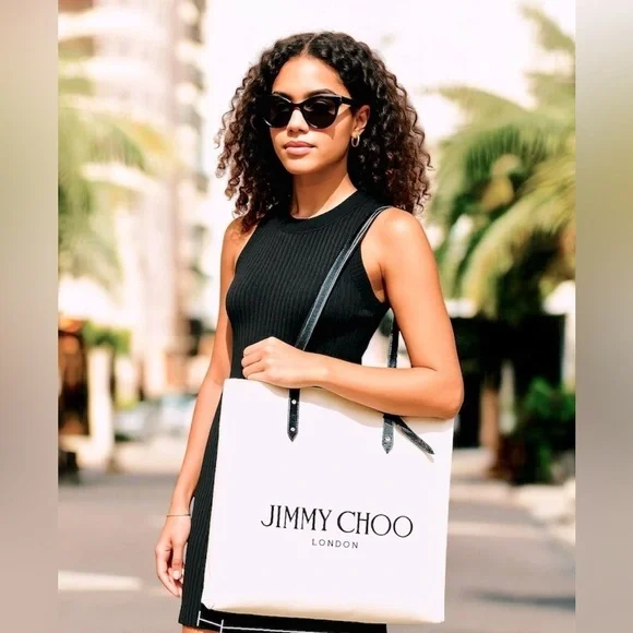 Jimmy Choo Canvas & Leather Tote with Dust Bag and COA Card