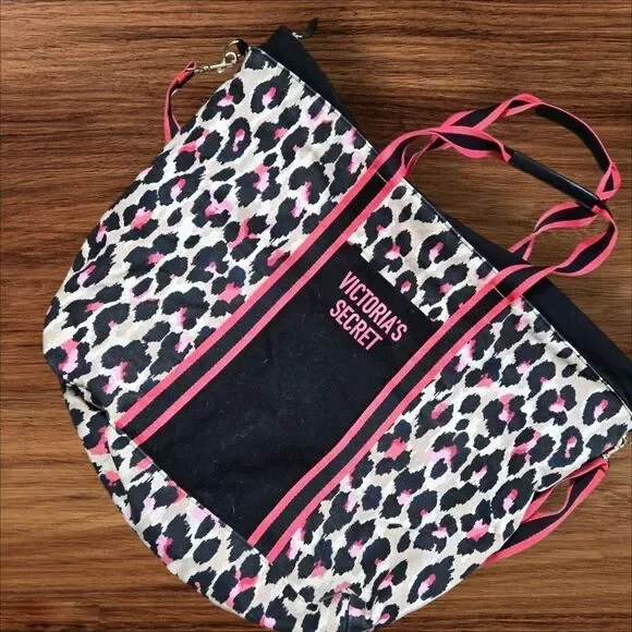 Victoria's Secret Leopard Print Overnight Gym Bag - Black and Pink