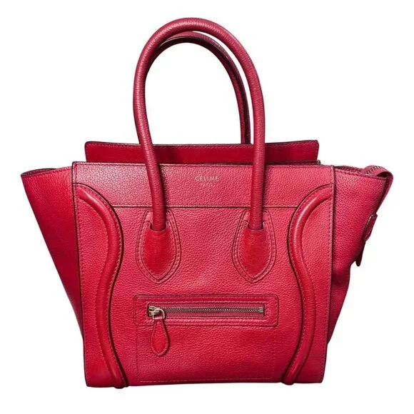 Céline Mini Luggage Tote Red Drummed Calfskin Leather Bag MSRP $3,100