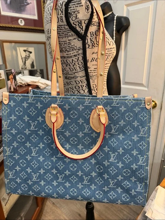 Blue Monogram Denim Tote with Natural Leather Trim‎