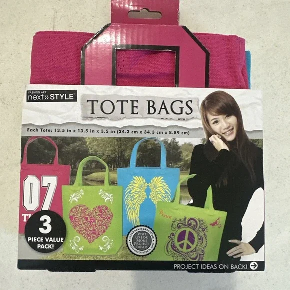 NEW - Styled Basics - Large Colorful Canvas Tote‎ Bags Blank , 3-Pack