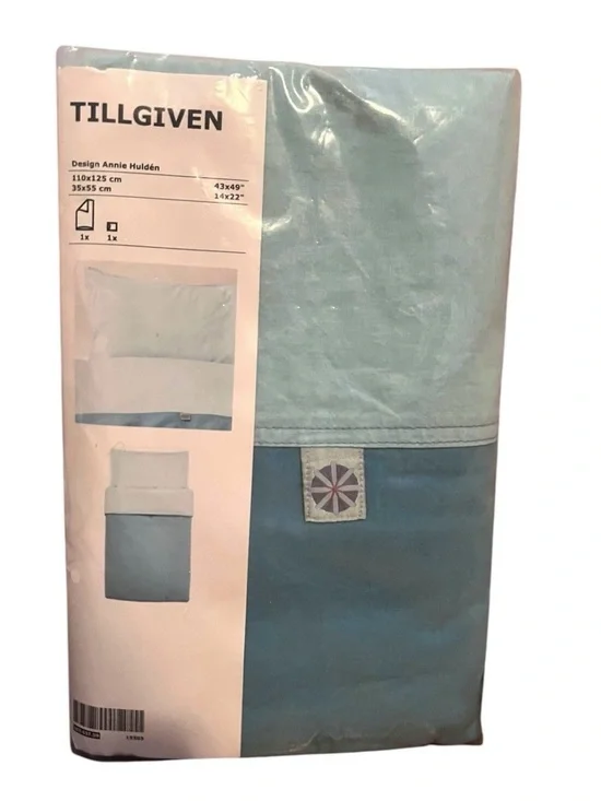 IKEA TILLGIVEN Turquoise Blue Crib Bedding Set New Duvet & Pillowcase Cotton
