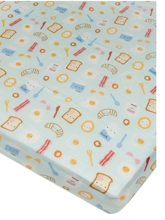 Loulou Lollipop Muslin Fitted Crib Sheet - Breakfast Blue