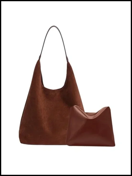Faux Leather Suede Tote Bag for Women - Large Hobo Shoulder Purse Set