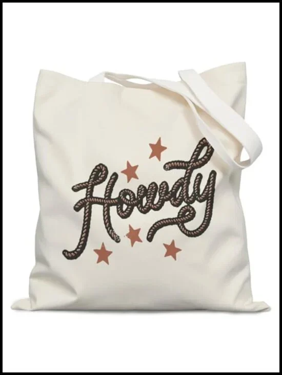 Vintage Western Canvas Tote Bag with Letter Print, Reusable Shopping Bag
