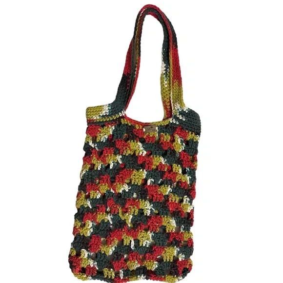 Hand Crochet Green Red‎ Hand Bag Tote Bag