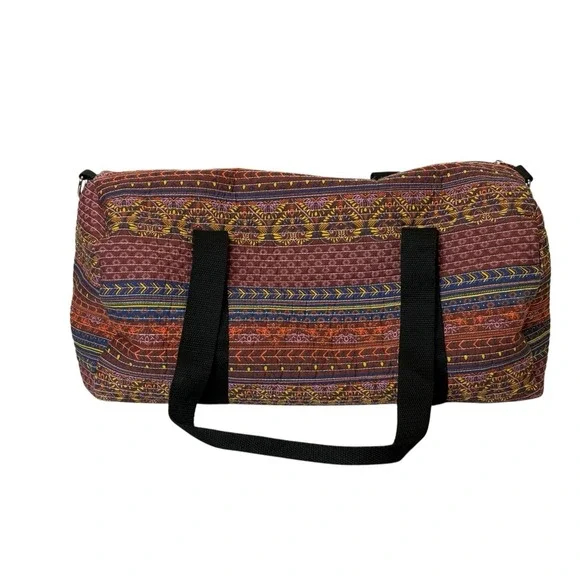 Quilted‎ Barrel Weekender Tote Bag Multicolor Tribal Handle and Shoulder Strap
