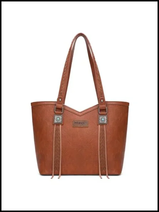 Vegan Leather Western Tote Bag with Turquoise Accents