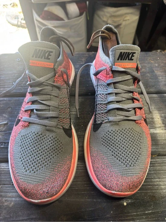 Nike Gray and Coral Flyknit Running Sneakers