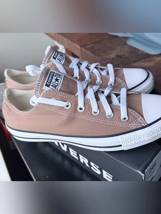 Converse Low Top Sneakers - Taupe Canvas with White Trim