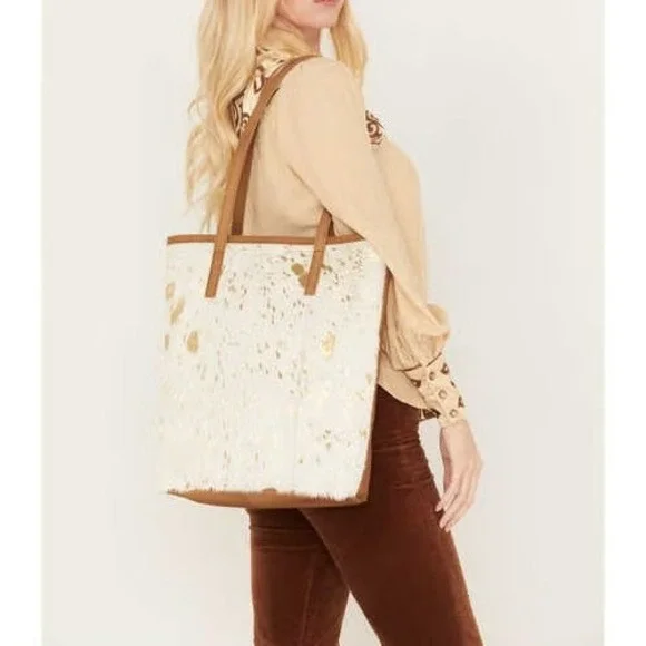 NEW Shyanne Conceal Carry Hair-On Leather Tote Bag‎ Large Gold Foil Western