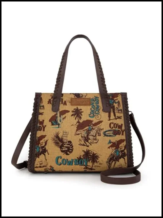 Canvas & Synthetic Leather Tote Bag with Crossbody Strap Wrangler Western