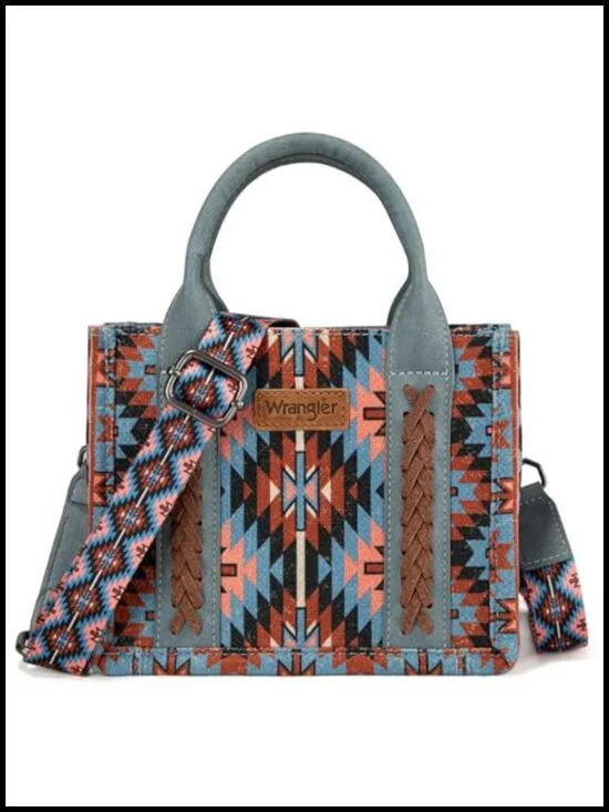 Western Aztec Mini Tote Crossbody Purse with Leather Handles